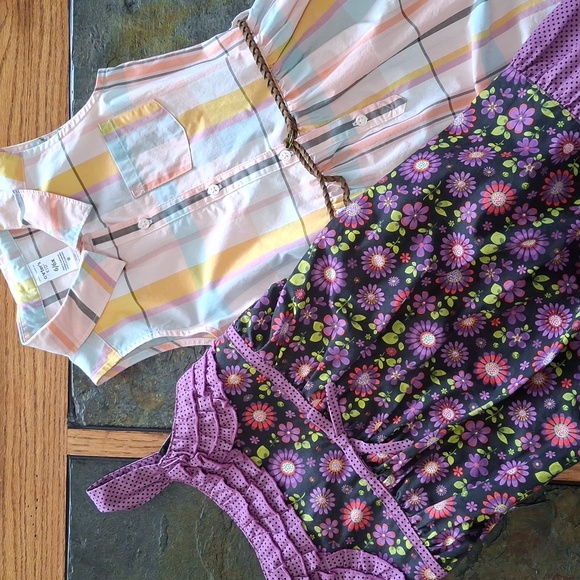 Girl's Purple Floral & Pastel Plaid Dress Bundle - Picture 1 of 13